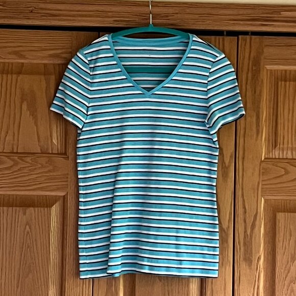 TALBOTS -- Cotton V-Neck Tee - Merida Stripe -- Excellent Condition - Picture 6 of 13